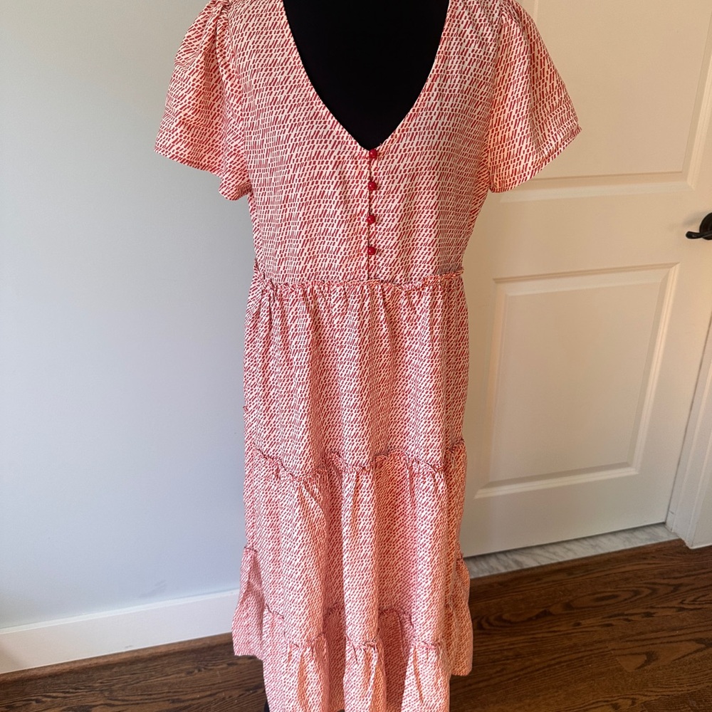 JODIFL Red and White Patterned Midi Dress